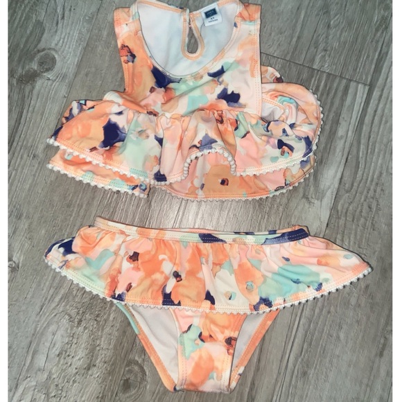 Janie and Jack Two Piece Floral Ruffle Bikini 2t - Picture 2 of 2